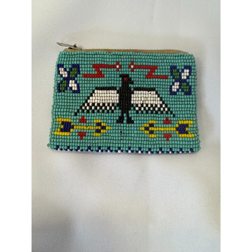 Native American Seed Bead Vintage Coin Purse Thunderbird Design Turquoise